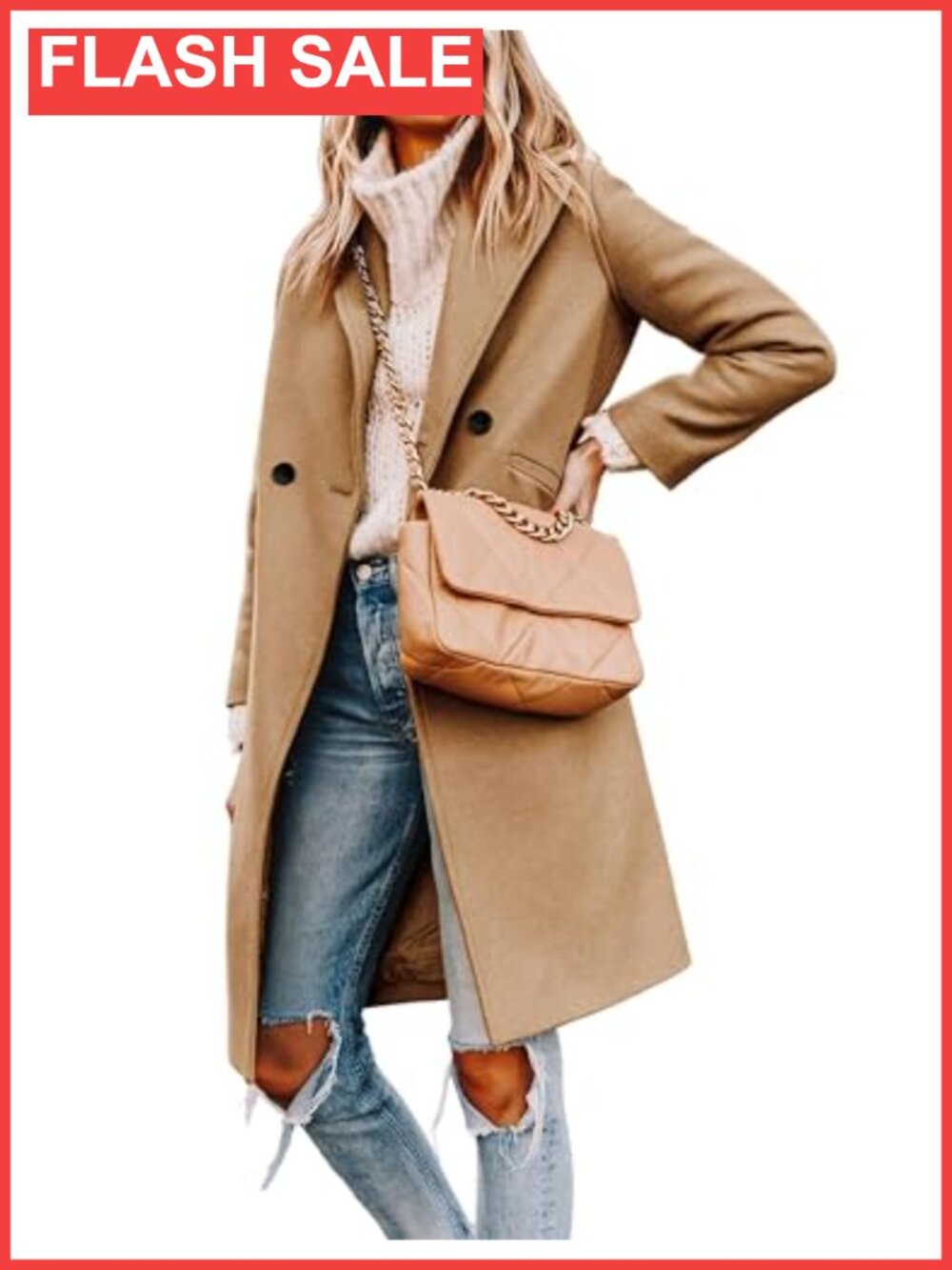 Wool Blend Peacoat Women's Mid-Long Notch Lapel Winter Coat